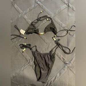 Black Beaded Bikini Set
